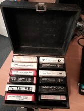 Lot of 12 Vintage 8 Track Tapes Collection Carrying Case Various Artist Genres