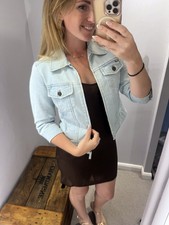 Burberry Pale Wash Zip Front Crop Denim Jacket Size 10