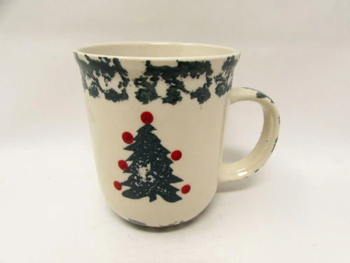 Winter Wonderland by Tienshan Mug Folk Craft, Xmas Tree, Red Dots, Sponged b310