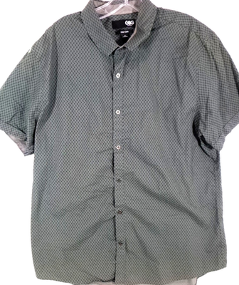 #ad GBG Mens Short Sleeve Casual Button Down Shirt XL Extra Large Slim Dark Green $15.29