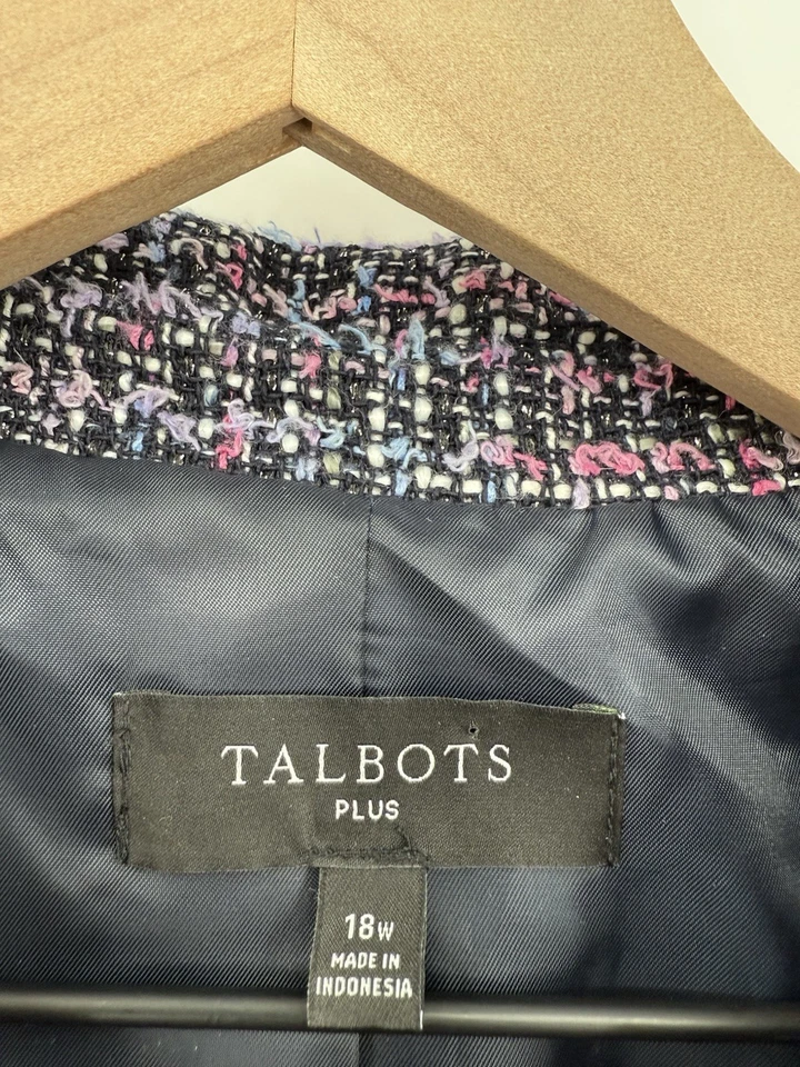 Blazer Talbots Mujer 18W Azul Rosa Tweed Boucle Dorado Botón Chaqueta Foto 4 de 4