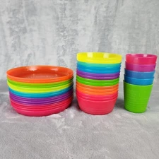 IKEA Kalas Rainbow Colored Plates Bowls Cups Lot of 36 READ