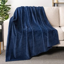 Soft Fleece Navy Blue Throw Blanket Jacquard Pattern Plush Flannel 60x80 Inch