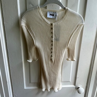 RUS Pane Top Ribbed Italian Yarn Chalk Ivory NWT