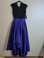 Ignite Evening Missy Sleeveless Beaded Neck Collar Prom Dress Gown, Black/Indigo