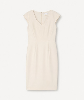 Calvin Klein Ivory Solid Sheath Dress Size 4 Cap Sleeve V-Neck Zip Knee
