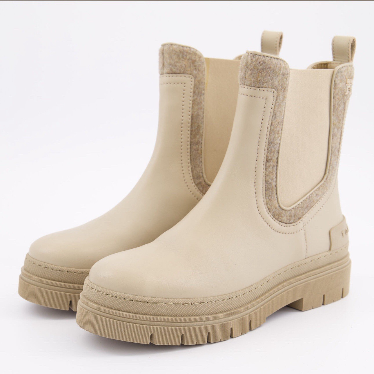 SAOLA Tommy Hilfiger Stivali Chelsea Donna Beige Suola Grossa UK 7