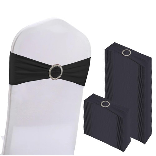 100PCS Spandex Stretch Chair Sashes Bows Elastic Chair Cover Bands Ties with ...