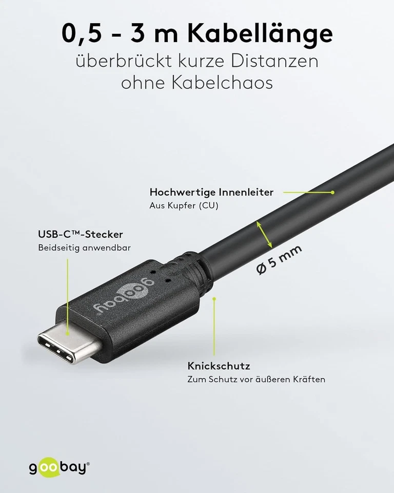 Goobay 67976 USB C auf USB C 3.2 Gen 1 Schnellladekabel 60W - 20V - 3A / Handyka - Bild 2 von 4