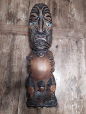 70s 52cm Maoryski Tekoteko Drewniana figurka Ręcznie rzeźbiona Nowa Zelandia Nowa Zelandia Gary Holder