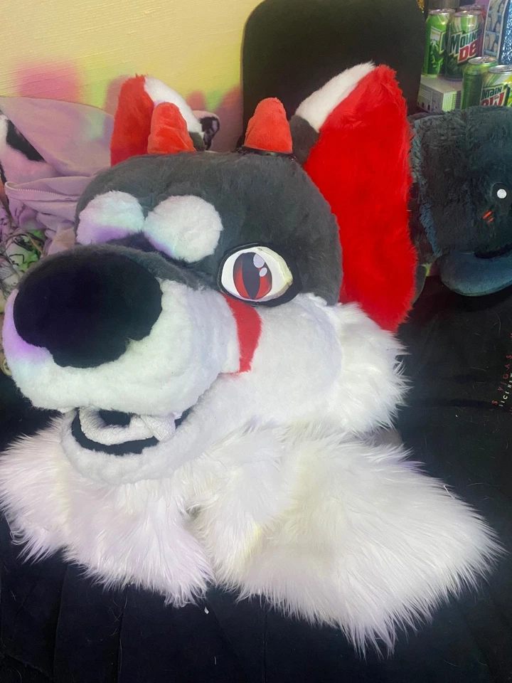 灰色白色和红色恶魔狗毛皮服服装,二手状况良好 — 第 3/4 张图片