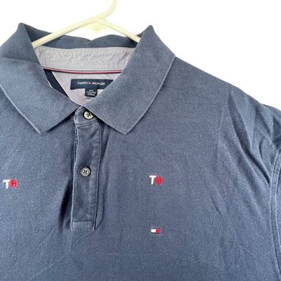 Tommy Hilfiger Polo Shirt Mens 3XL Blue Embroidered TH Monogram Short Sleeve