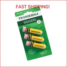 TICONDEROGA Erasers, Pencil Shaped, Latex-Free, Yellow, 3-Pack 38953 