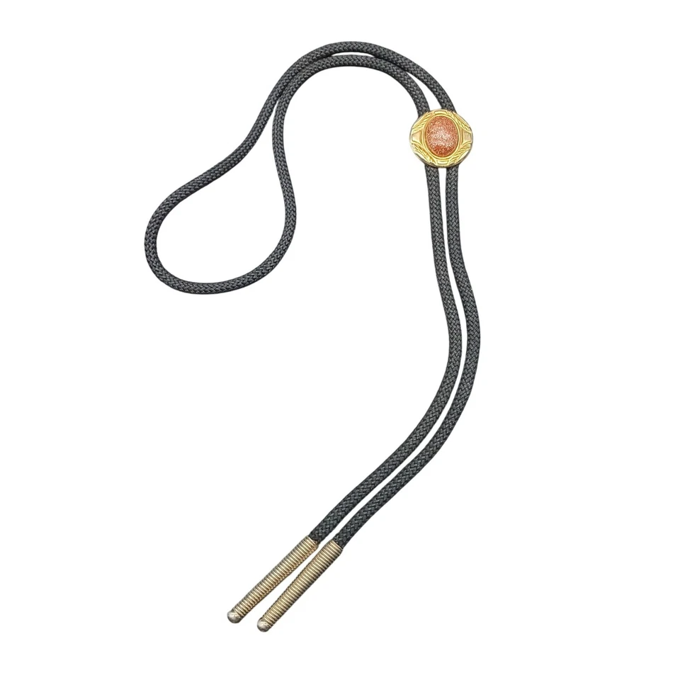 Corbata Bolo negra vintage con cabina Goldstone y puntas de latón Foto 2 de 4