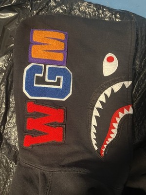 A Bathing Ape BAPE Black Shark Graphic Fleece Pullover Hoodie Men s L  shrunkS/M