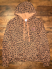 Victoria's Secret Pink Brown Leopard Ivy Fleece Campus Half Zip Hoodie L NWT