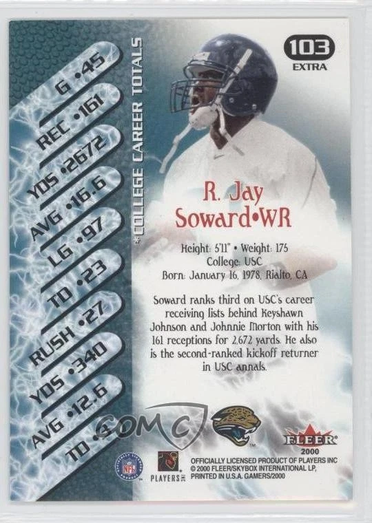 2000 Fleer Gamers Next Gamers Extra R Jay Soward #103 Rookie RC - Image 2 of 2