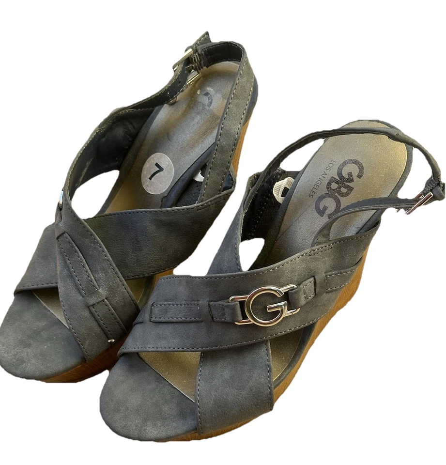 GBG Los Angeles Denin Color Azul Gamuza Cuña Sandalias Zapatos Talla 7 Foto 2 de 4