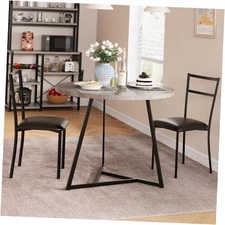 Dining Table and Chairs for 2, Table with 2 Upholstered Chairs Rustic Gray