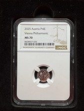 2025 Austria 1/25 oz Platinum Philharmonic NGC MS70 4 Euro Pt4E LOW POP REGISTRY 6235.00 per troy oz