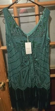 Babeyond Womens 2XL Truly Timeless Green Dress W/ Straps Sequins Leaf Sequins 