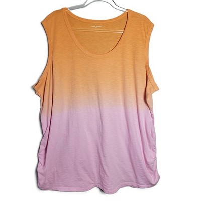 Lane Bryant Womens 26/28 Orange Pink Ombre Ruched Slub Cotton Tank Top