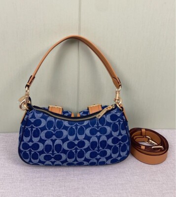 COACH Ashton Baguette Bag In Signature Canvas Denim/Brown CY700