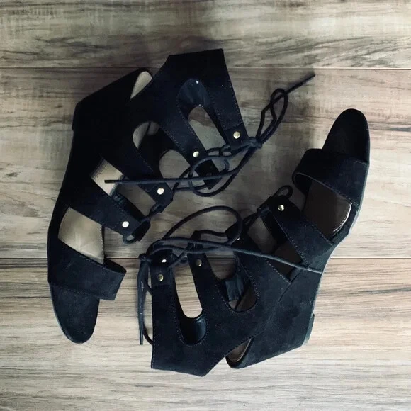 Asos Head over Heels By Dune Black Kadence Ghillie Wedges Size 8.5
