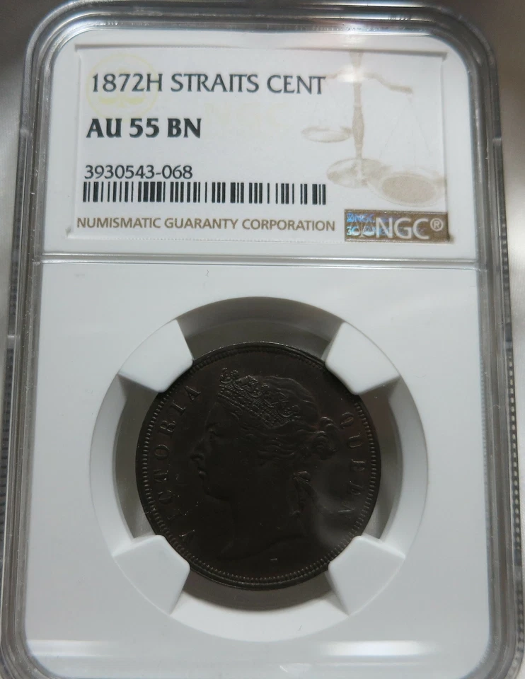 STRAITS SETTLEMENTS Malaysia Britain 1 cent 1872 H NGC AU 55 BN Victoria UNC - Image 3 of 3