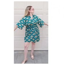 Tropical Mood by Luccie Jensen Women's Tree Print Kimono Dress Green/Blue Medium