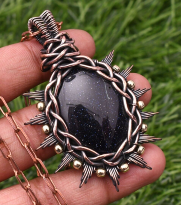 Copper Wire Pendant Raw Blue Celestite Crystal Pendant, Copper