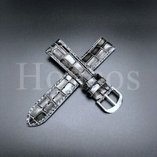 18 20 22MM Alligator Leather Watch Strap Band Buckle Vintage Fits for Rolex Gray