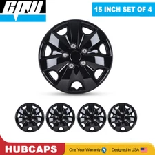 15" Wheel Covers Snap On Full Black Hub Caps Trim Rings fit R15 Tire & Steel Rim