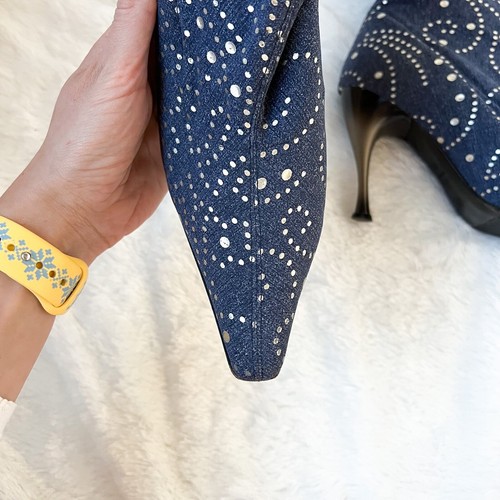 $599 Nando Muzi Calzino Stivaletti Blu Argento Motivo Tacco a Stiletto 38,5IT 8,5 - Foto 10 di 18