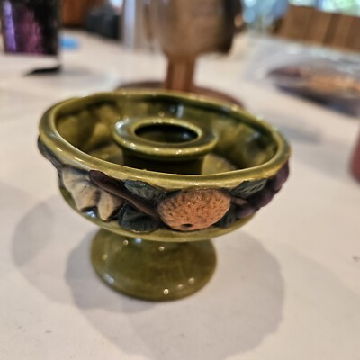 Vintage Inarco MCM Green Fruit Pillar or Taper Candlestick Holder Set Of 2