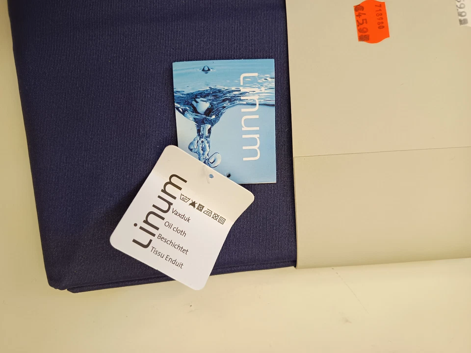 * LINUM beschichtete Runde 170cm Tischdecke geölt 100% Baumwolle NEU Blau geölt - Bild 3 von 4