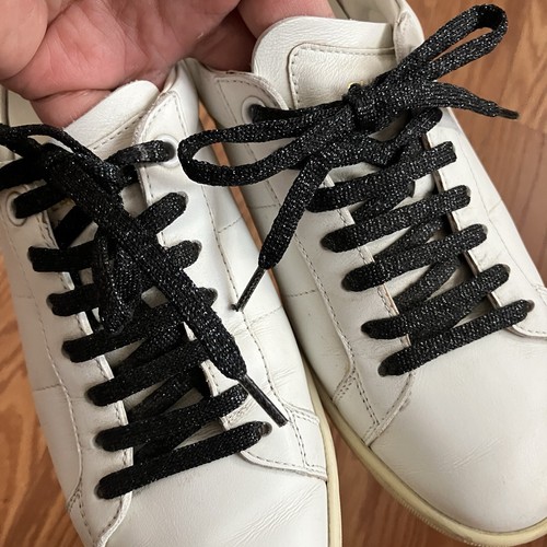 Saint Laurent Weiß Leder Sneaker EU 37 YSL Made In Italy SL/01 Schwarz Glitzer - Bild 12 von 24