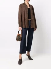 'S MAX MARA Esotico Brown Lamb Leather Suede Shirt Jacket Shacket Saks 4 38 $750