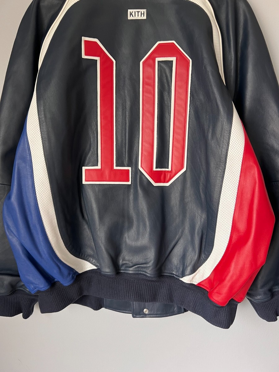Kith x Adidas Leather Football Bomber Jacket - Size XL - Black