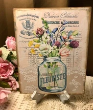 French Flowers, Floral Vase Bouquet, Shabby Chic HANDCRAFTED Plaque / Sign