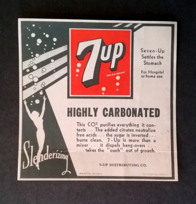 VINTAGE 1935 7UP ''HIGHLY CARBONATED'' SODA POP BOTTLE LABEL DECAL STICKER