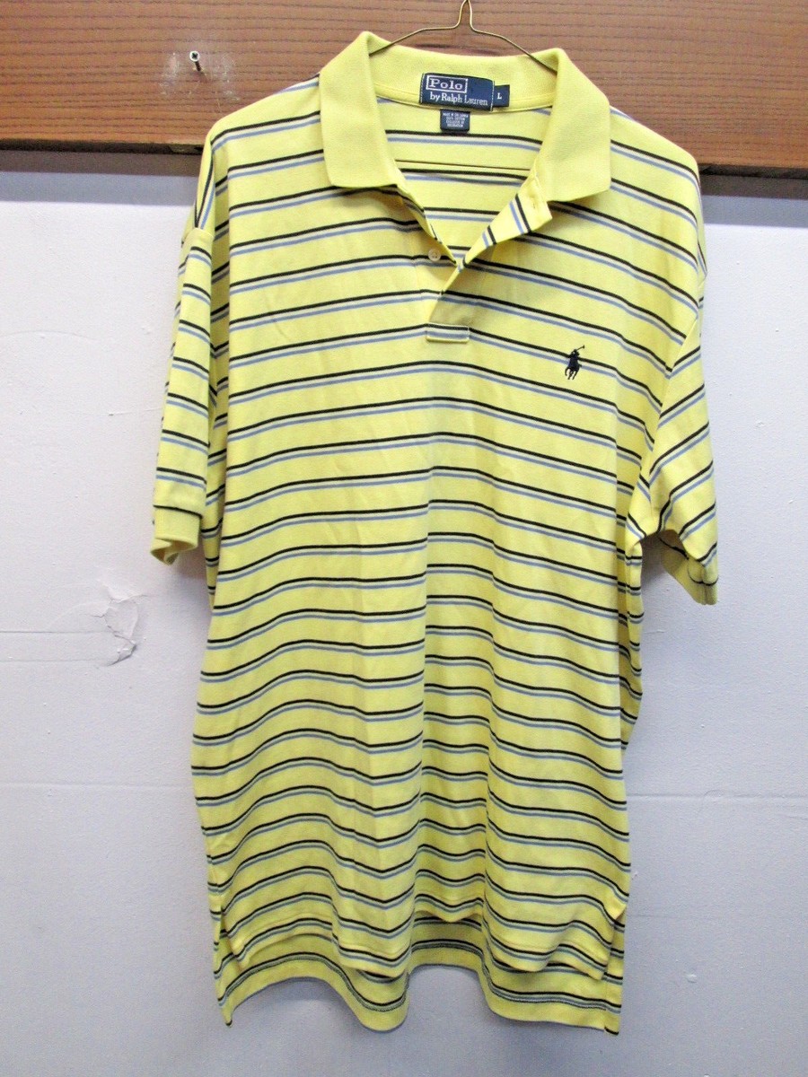 EUC! Men's Polo by Ralph Lauren Yellow Blue Striped Short Sleeve