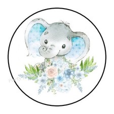 CUTE ELEPHANT BABY SHOWER BLUE ENVELOPE SEALS LABELS STICKERS FAVORS