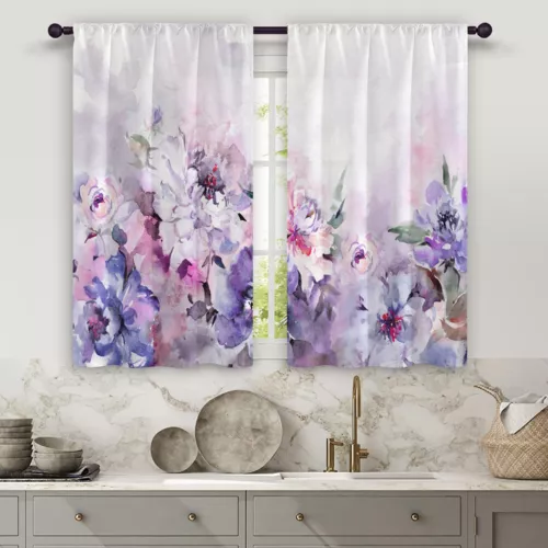 2X Rod Pocket Floral Blackout Valance Kitchen Waterproof Window Curtains Drapes - Picture 3 of 54