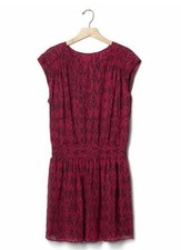 New GAP Women Red Plum Geo Print Smocked Waist Cap Sleeve Chiffon Dress XXL