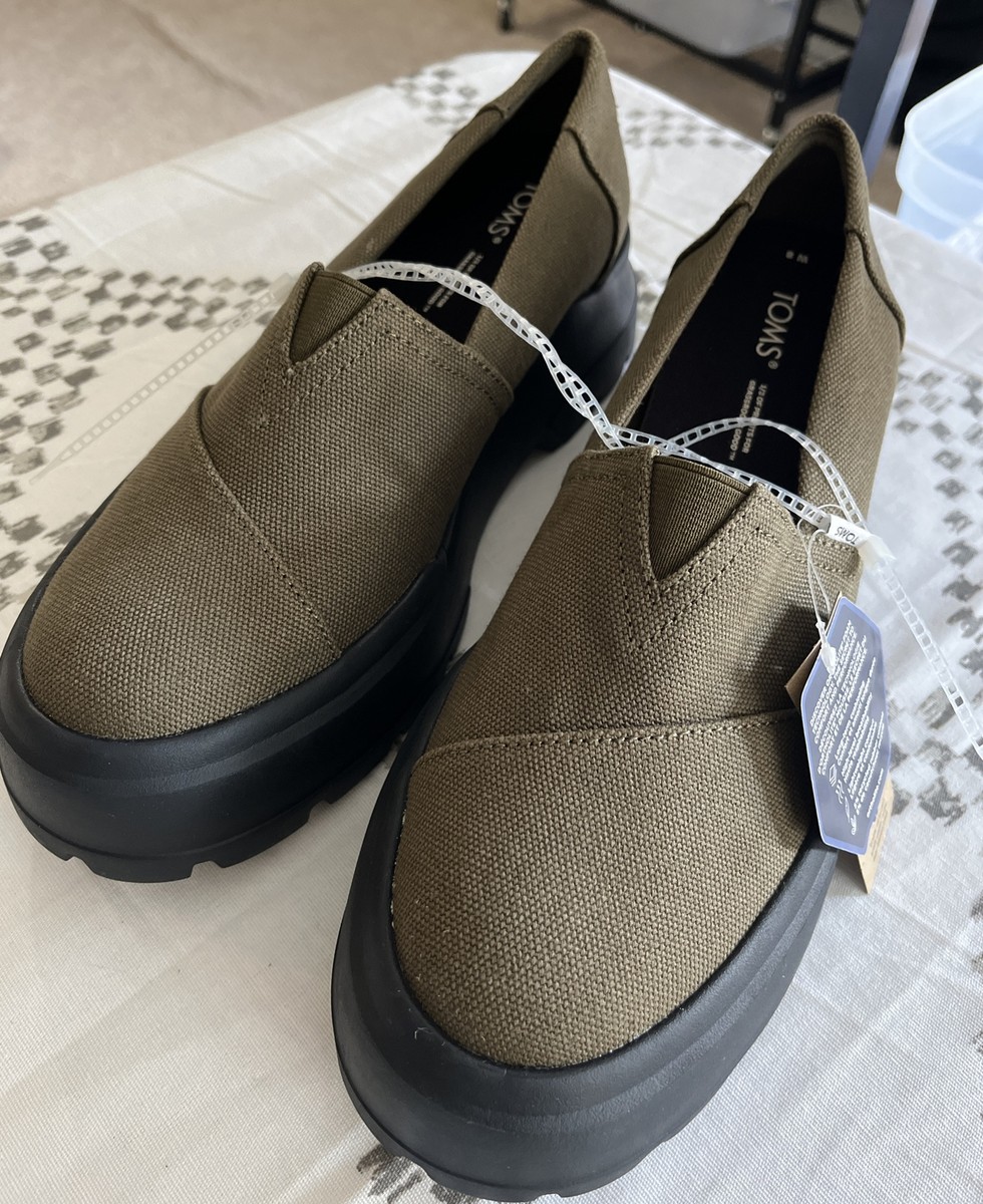 TOMS Alpargata Shoe Women Size Dark Olive Green Combat Low Canvas Slip On