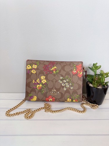 Coach Slim Crossbody Signature Canvas Floral Print In Khaki Multi Gold Small Bag - Bild 1 von 6
