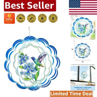 Floral Hummingbird Wind Spinner - Metal Outdoor 3D Kinetic Yard Art 12x15
