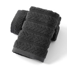 2 PCS Grey Ribbed Striped Jacquard 13x29 Inch 100 Cotton Hand Towels