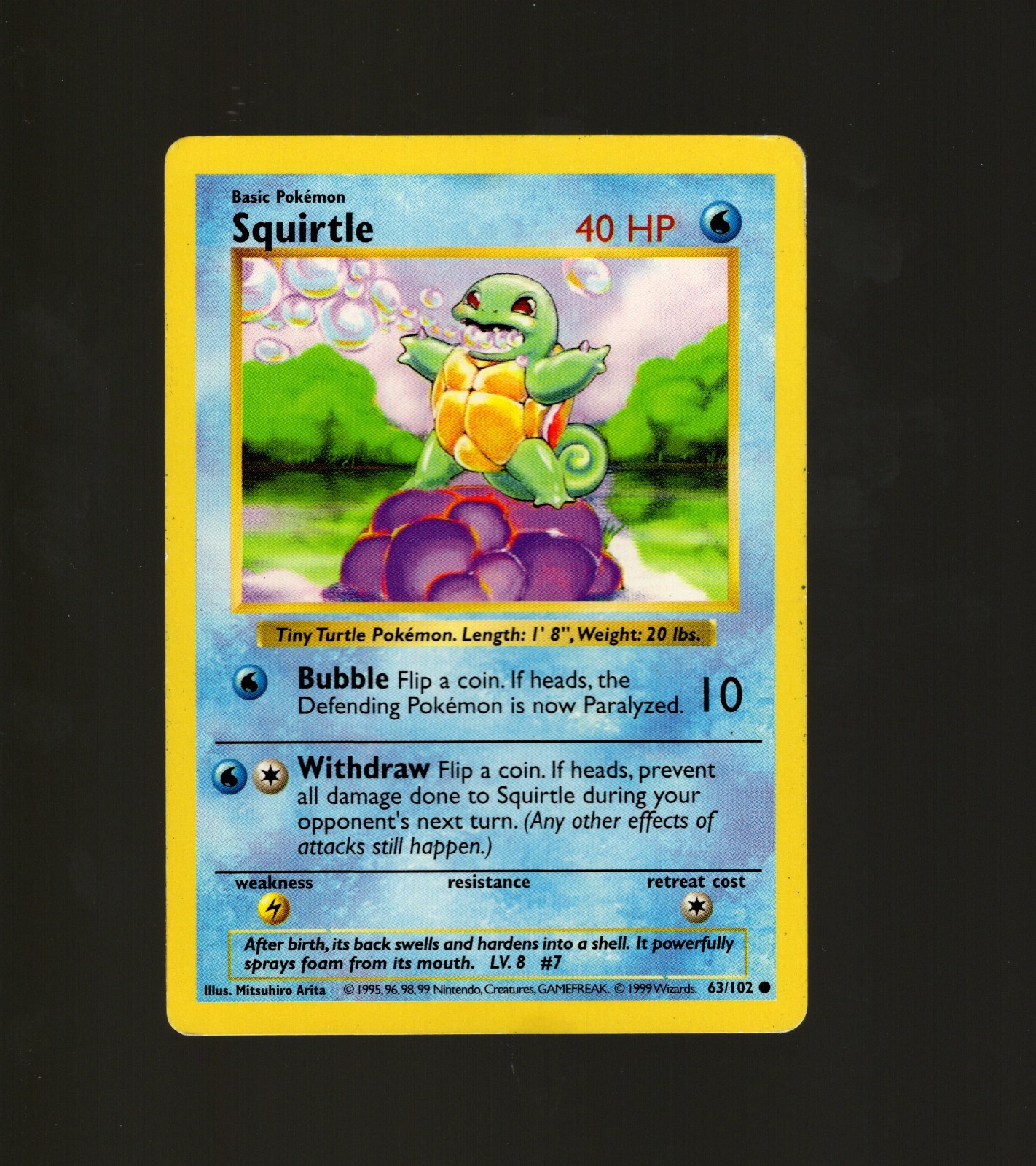 Pokémon TCG Base Set Shadowless Squirtle 63/102 Common LP WOTC 1999 Vintage